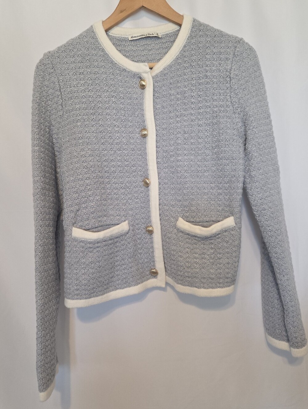 Abercrombie & Fitch Textured Slate Blue Gray Cardigan with Gold Buttons